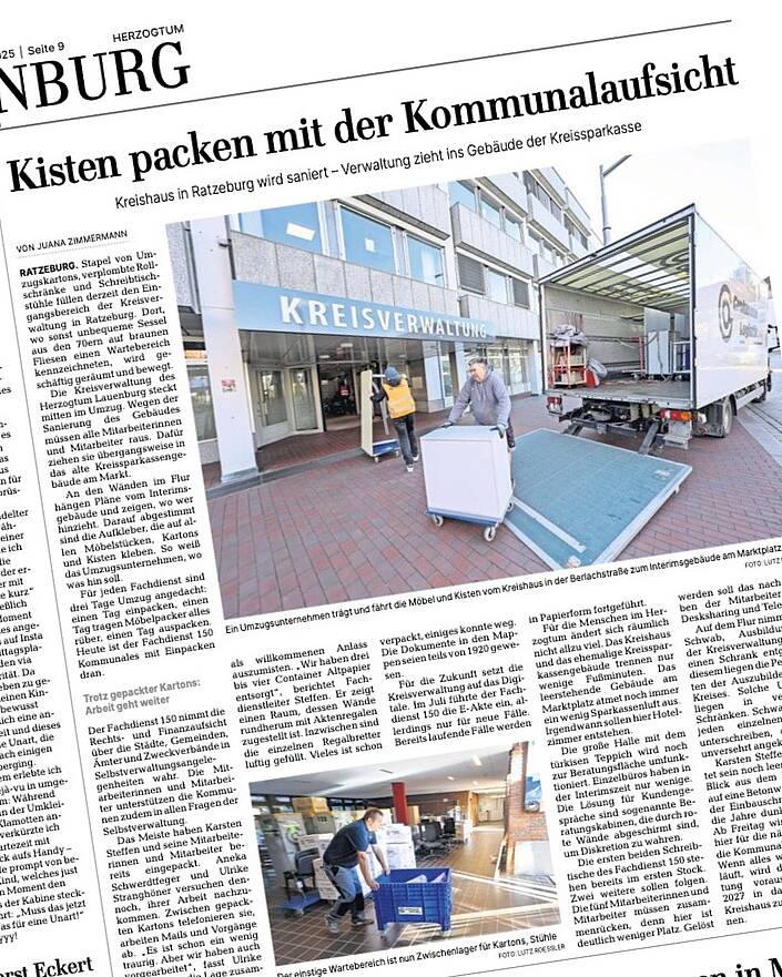 Zeitungsartikel der Lauenburg nachrichten über den Umzug der Kreisverwaltung